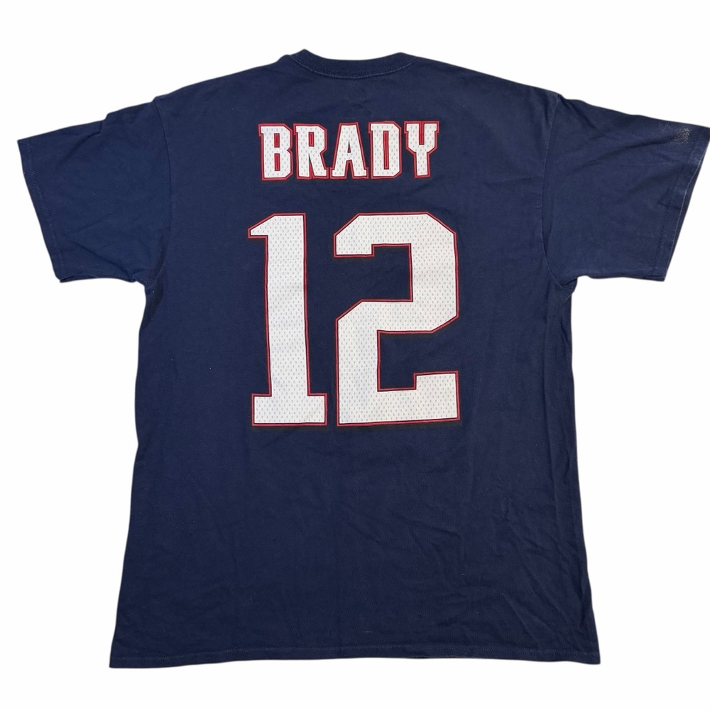 Majestic New England Patriots Tom Brady Navy Blue Jersey Tee Large